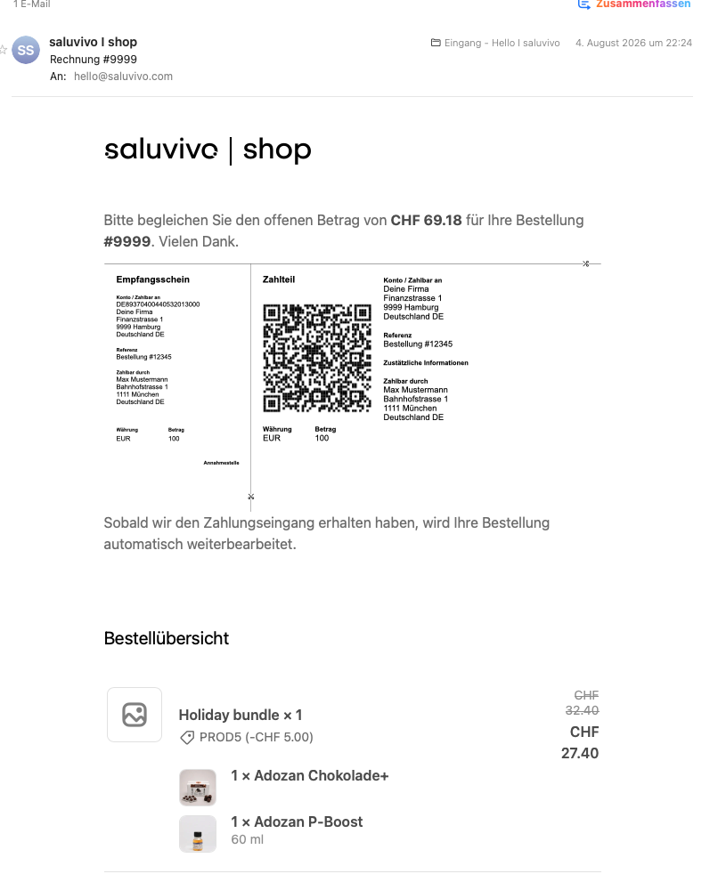 Zahlungs-E-Mail mit QR-Einzahlungsschein